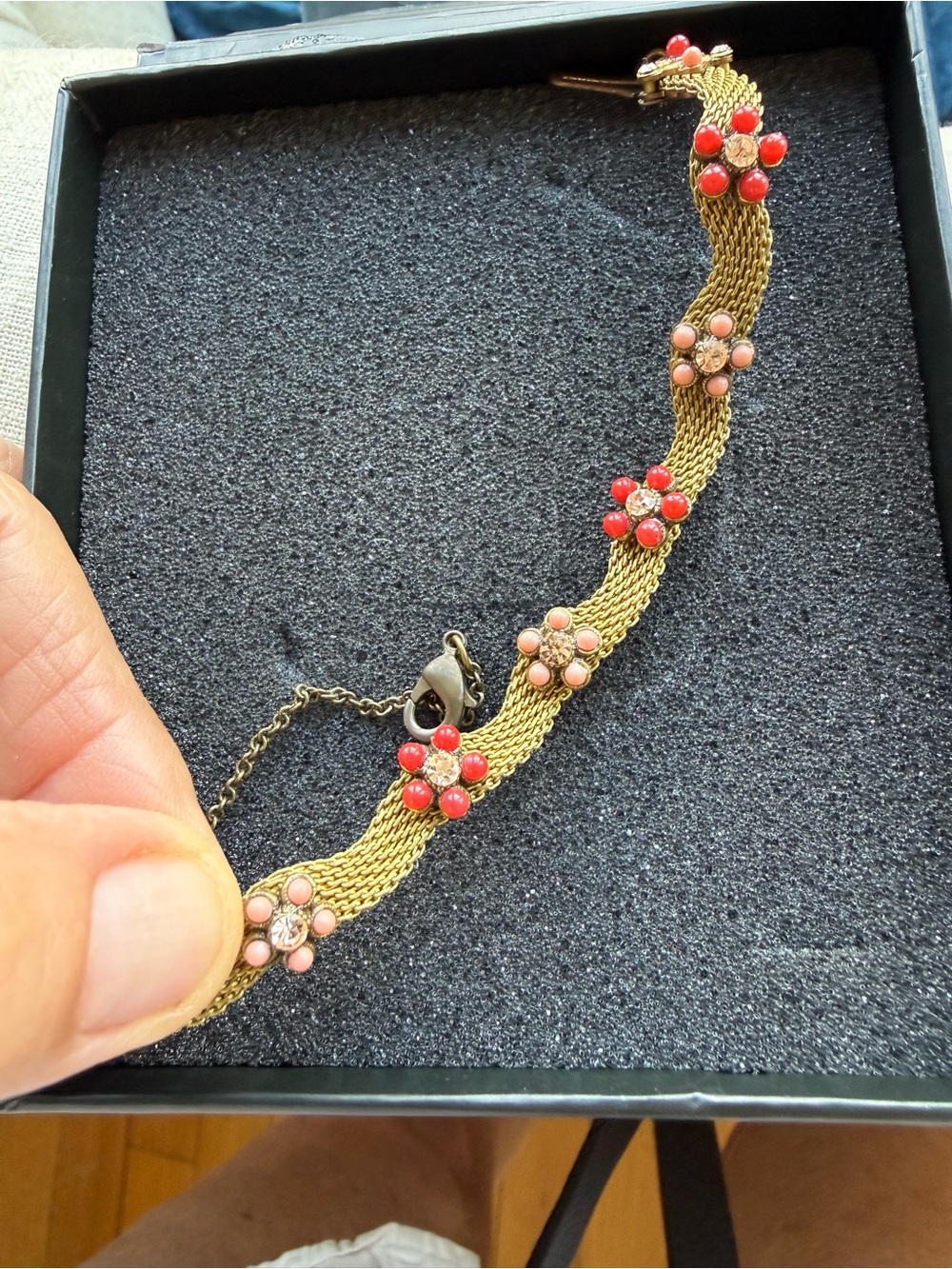 Michal Negrin Gold-Tone Multichain Bracelet with Pink and Red Bead Clusters